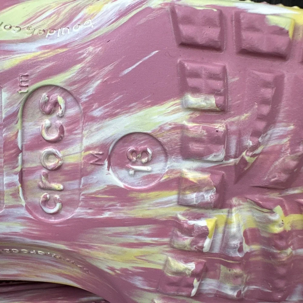 Crocs Classic Clog Mens 13 Pink Yellow Marble Tie Dye Slip On NEW